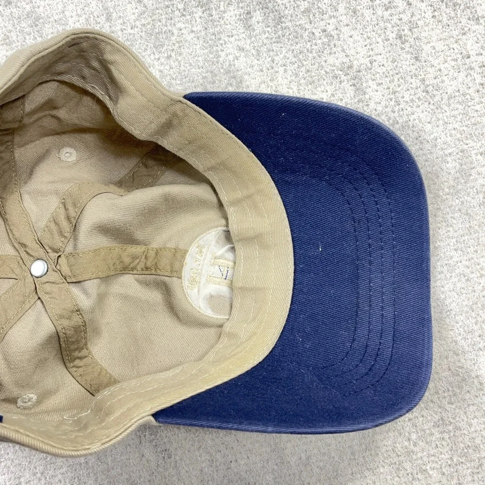 Vintage‎ Tommy Hilfiger Hat Cap Leather Strap Back Tan Blue Spell Out Basketball